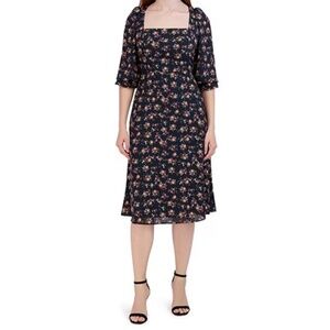 Julia Jordan Black Floral 3/4 Sleeve Dress Size 8 - With Pockets!
